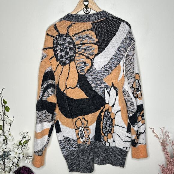 FREE PEOPLE August Cardigan Oversized Peach Petals Floral Sz M {3P42} - Picture 3 of 6